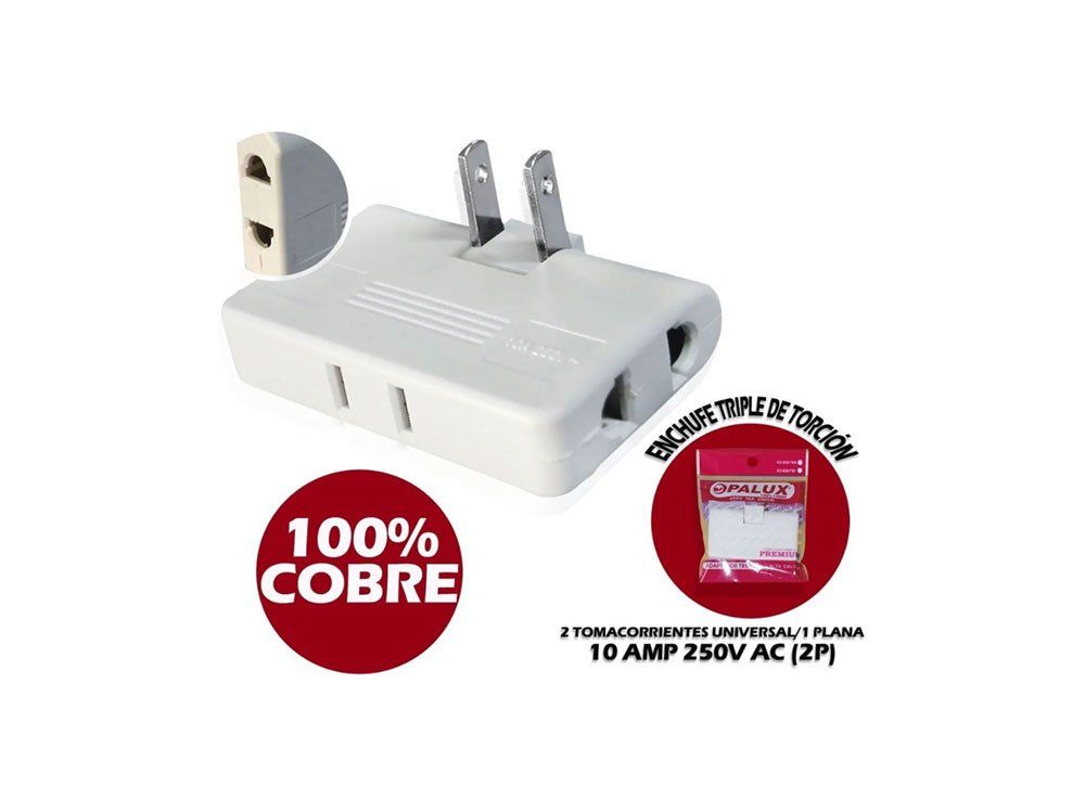 ADAPTADOR TOMA TRIPLE ENCHUFE GIRATORIO PLANO XD-608-FW-OP