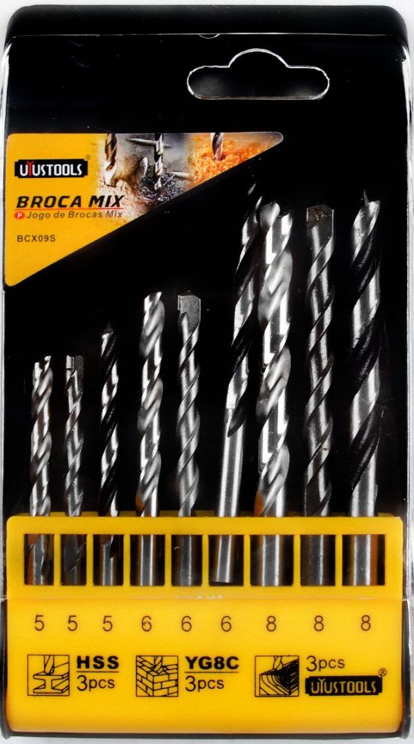 JUEGO DE BROCA MIX(9PCS)FIE/MAD/CONC-UYUSTOOLS