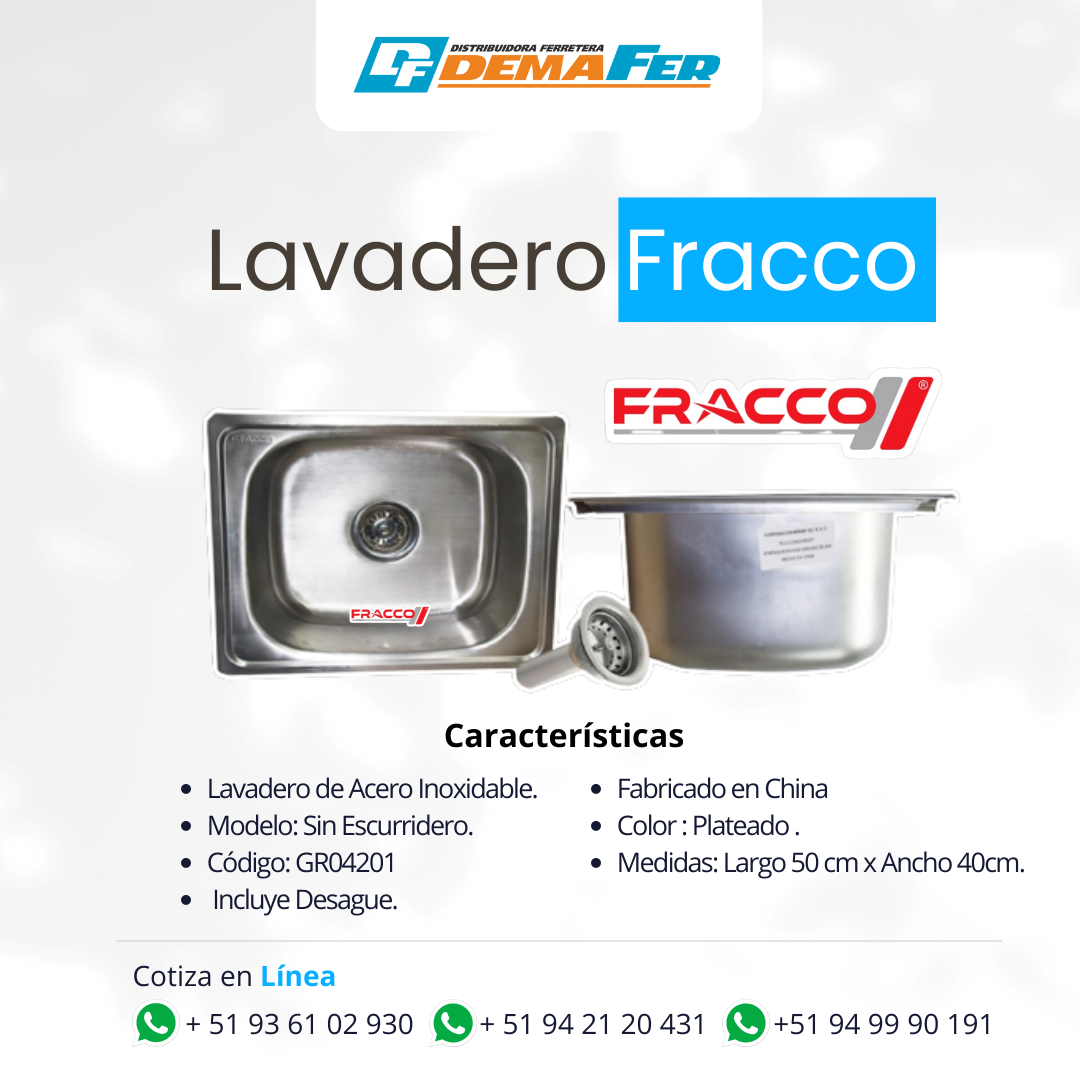 LAVADERO ACERO INOX POZA SOLA 50X40 FRACCO+DSG