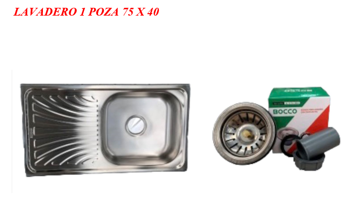 LAVADERO ACERO INOX-75X40  BOCCO + DESAGUE