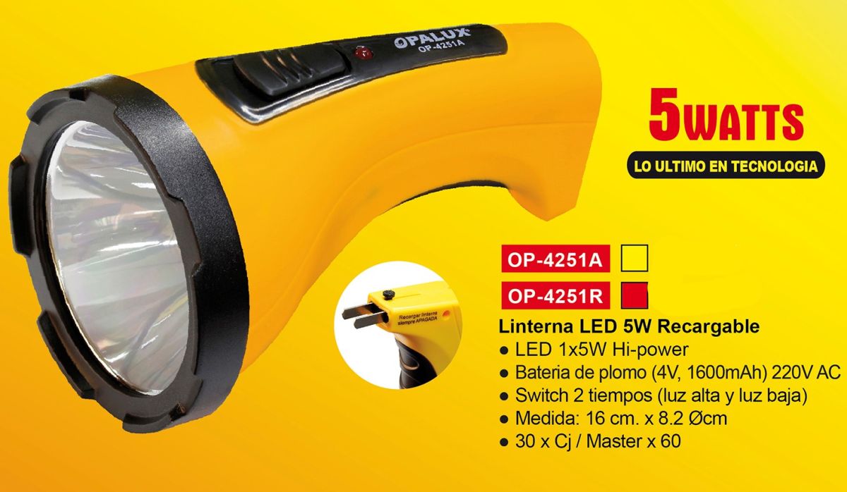 LINTERNA LED 5W RECARGABLE- A/B - OPALUX- OP-4251A