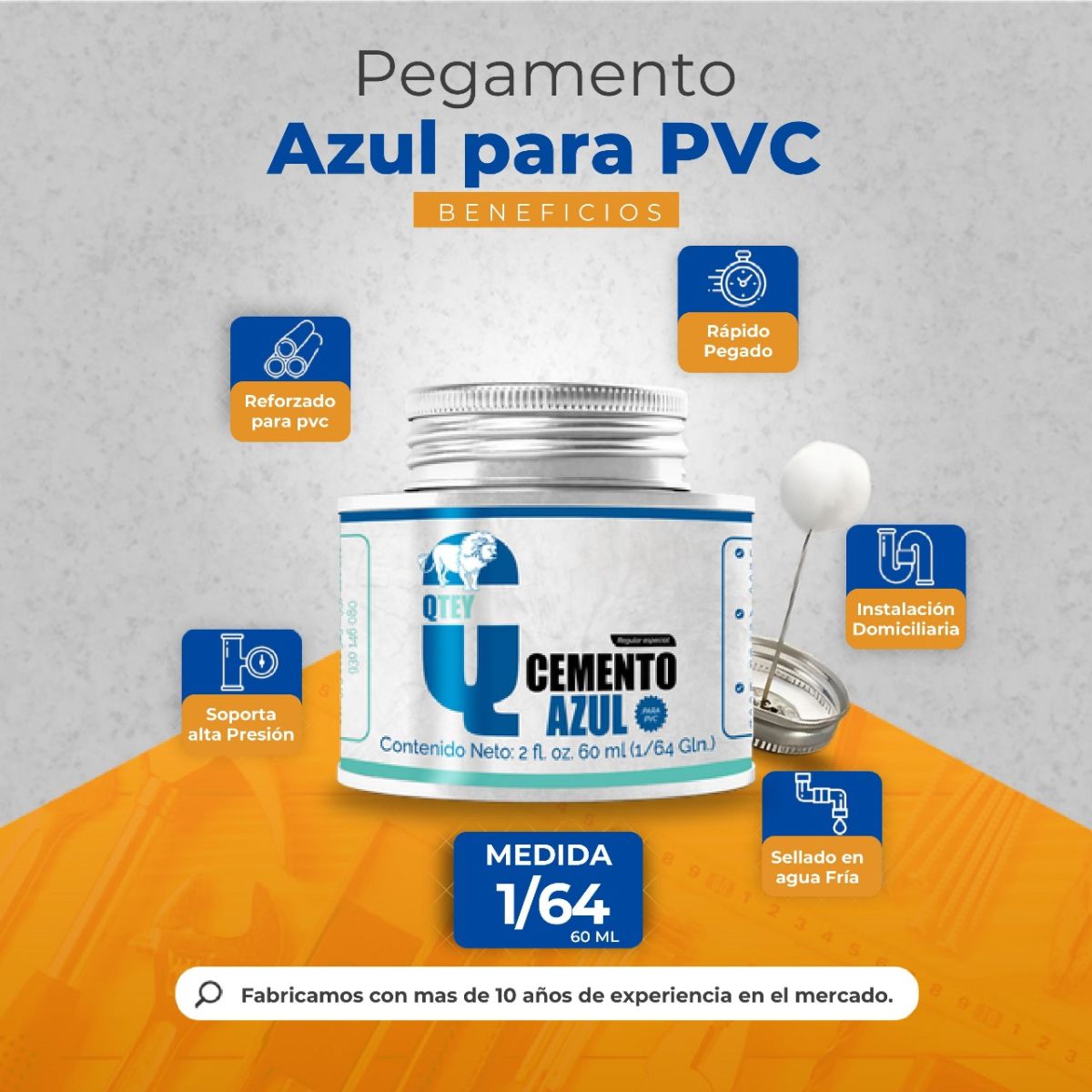 PEGAMENTO QTEY PVC AZUL 1/64 -C/BROCHA