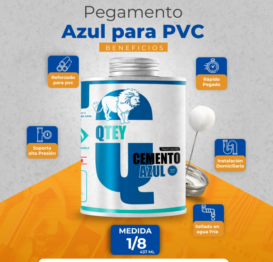 PEGAMENTO QTEY PVC AZUL 1/8 ML X24UND