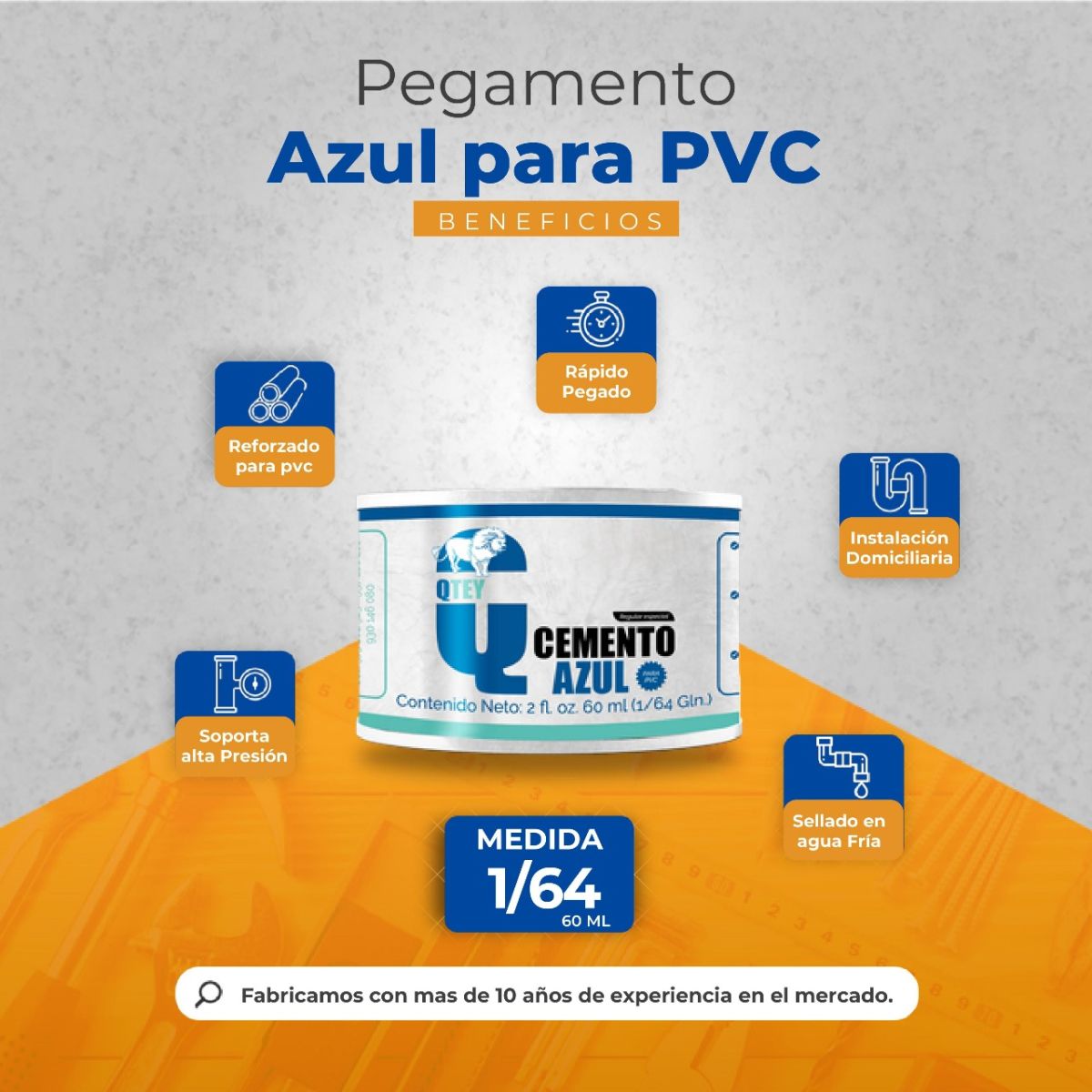 PEGAMENTO QTEY PVC AZUL 50ML X 12 UNIDADES