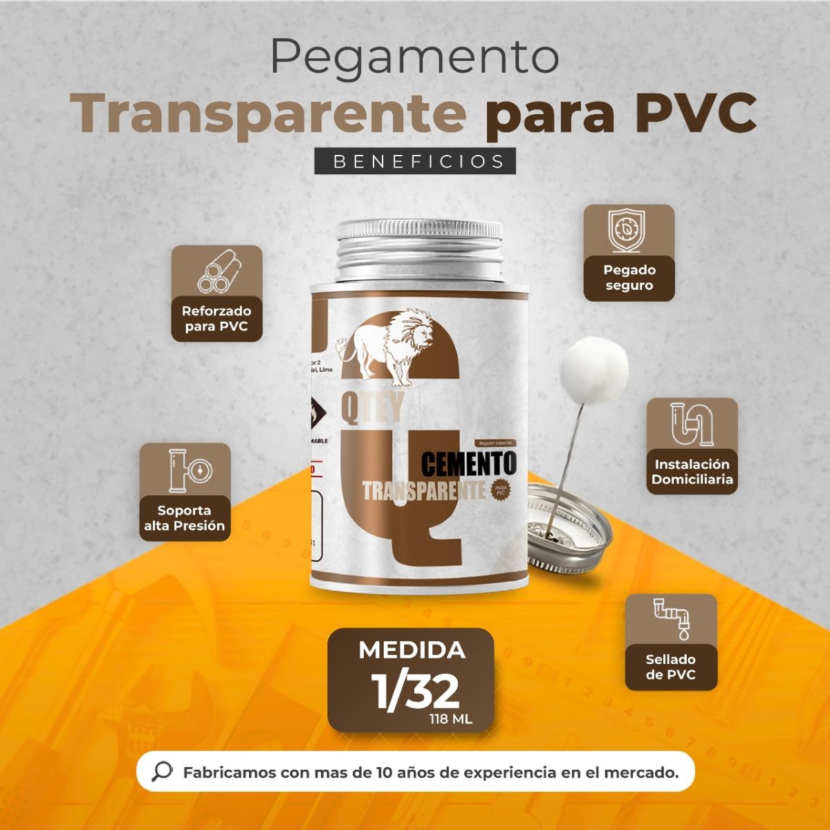 PEGAMENTO QTEY PVC DORADO 1/32  C/ BROCHA