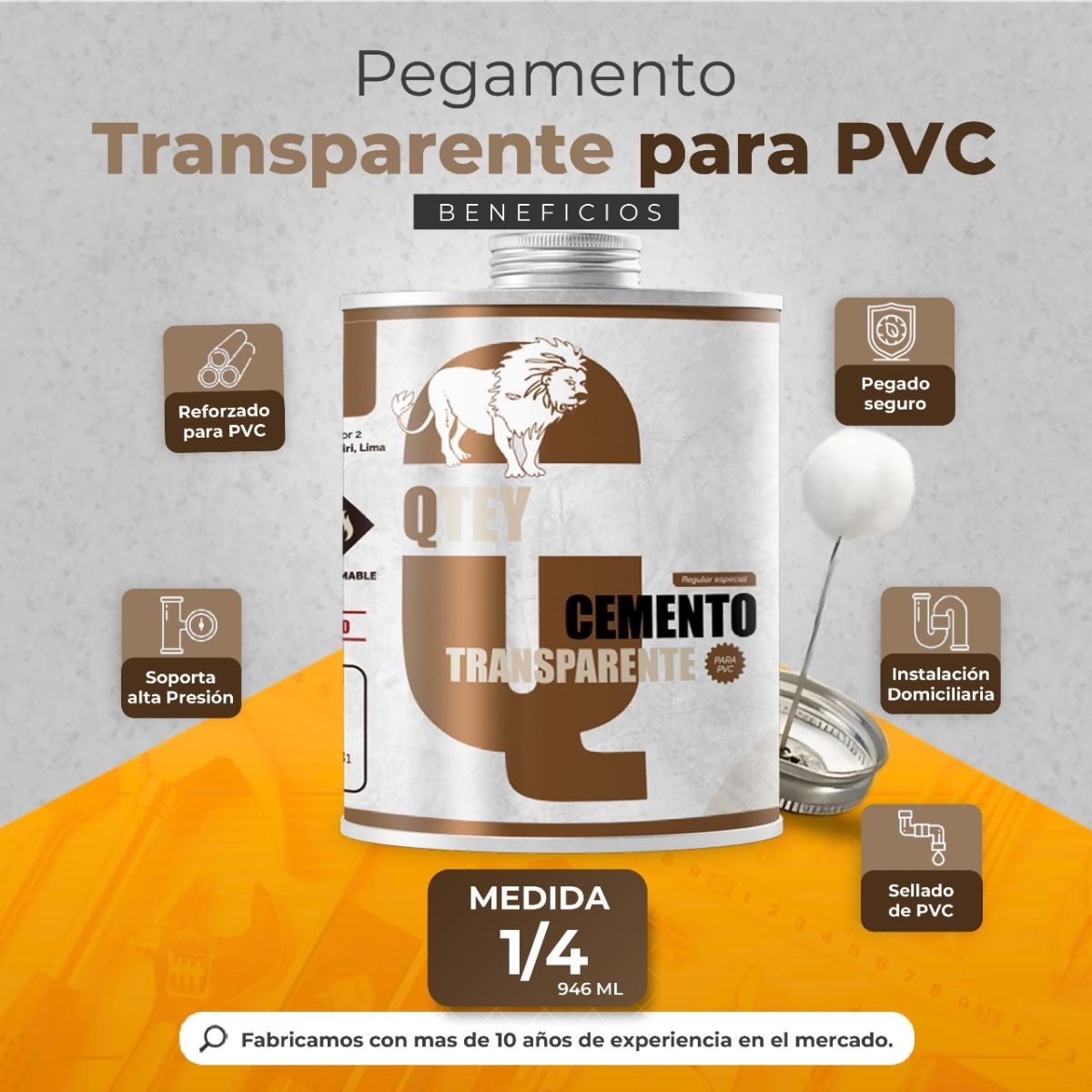 PEGAMENTO QTEY PVC DORADO 1/4 ML