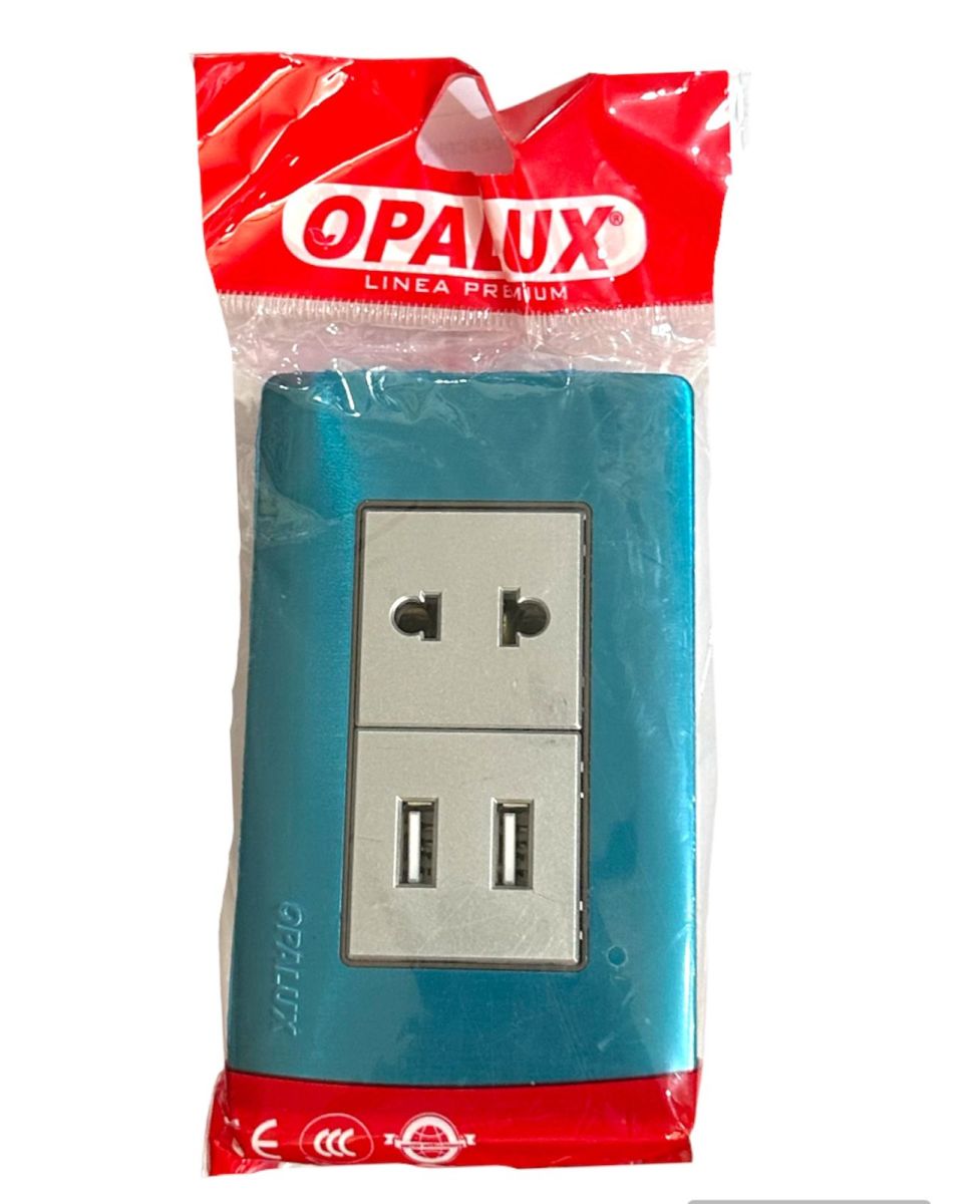 TOMACORRIENTE DOBLE USB-5.OV+1TOMA UNIVERSAL OPALUX