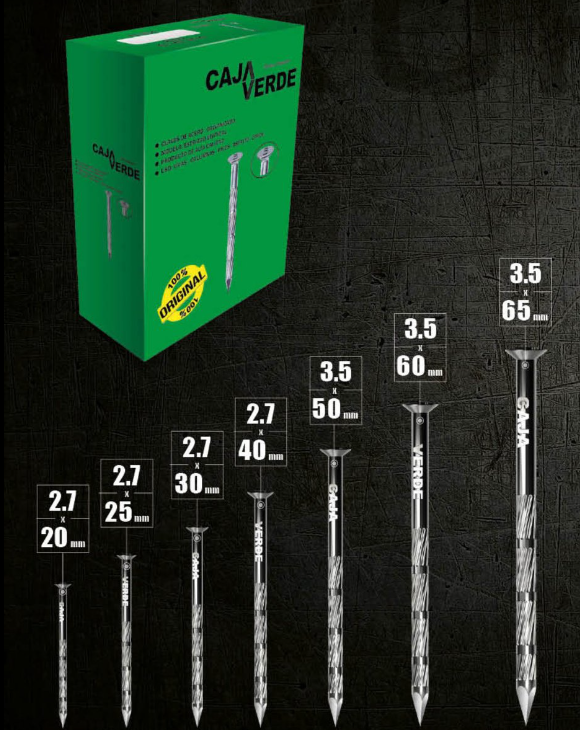 CLAVO DE ACERO CAJA VERDE B/B 2.7X40-1.5