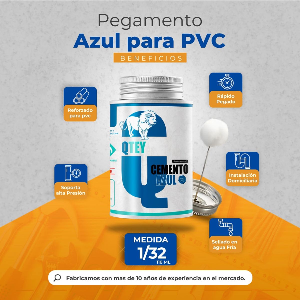 PEGAMENTO QTEY PVC AZUL 1/32 ML X24UND