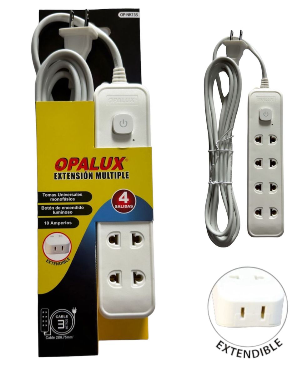 EXTENSION MULTIPLE 4 SALIDAS+1 PLANA 3MT(4 UNIV -1 PLANO)OP