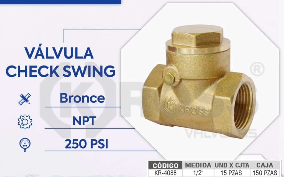 VALVULA CHECK SWING C/EMPAQUE 1/2 KROSS CJTA15U
