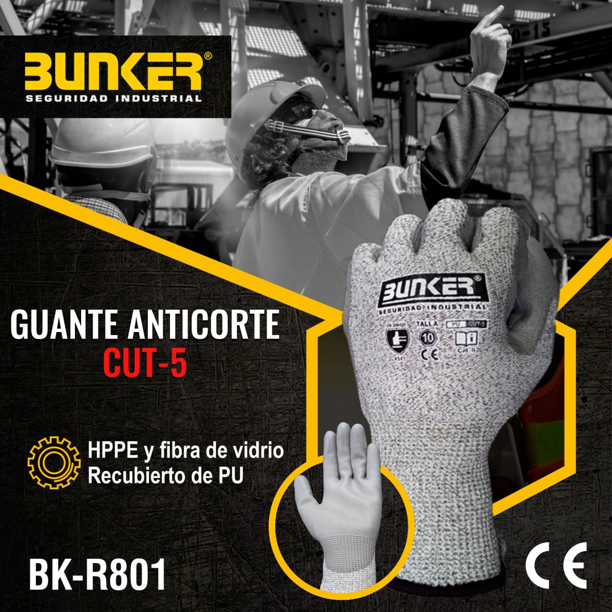 GUANTE MULTIUSO ANTICORTE CUT-5 T/9 BUNKER