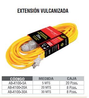 EXTENSION VULC. AMARILLO SILICONADA LUZ NEON 5MT ABATRON 20PZ