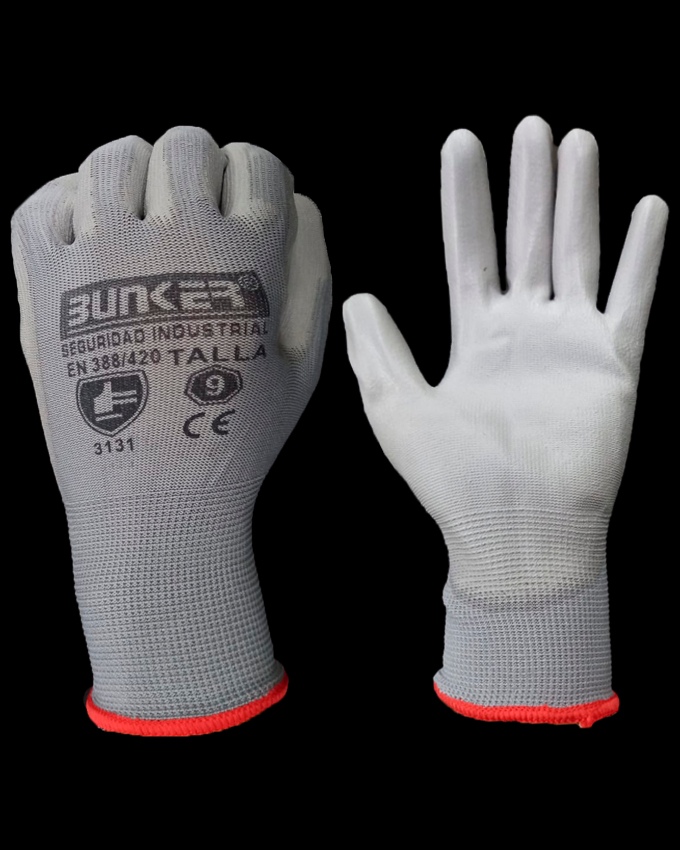 GUANTE MULTIUSO POLIESTER PALMA PU GRIS T/9 BUNKER