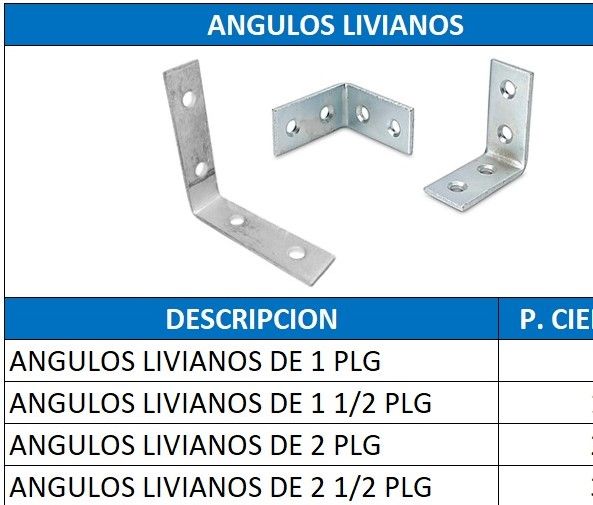 ANGULOS LIVIANOS DE 2.1/2 PLG