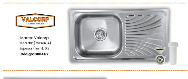 LAVADERO ACERADO SEMI PESADO 75X40 VALCORP